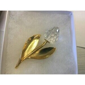 Gold and Crystal Tulip Brooch